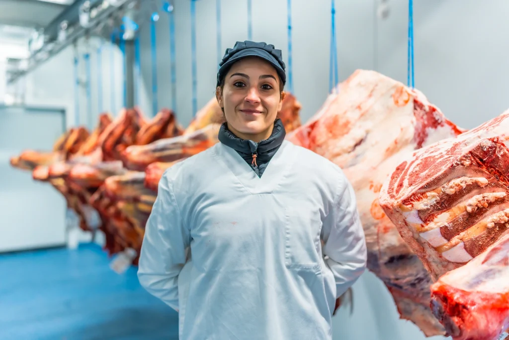 woman butcher in a cold storage room of meat facto 2026 03 16 02 45 59 utc Kopie